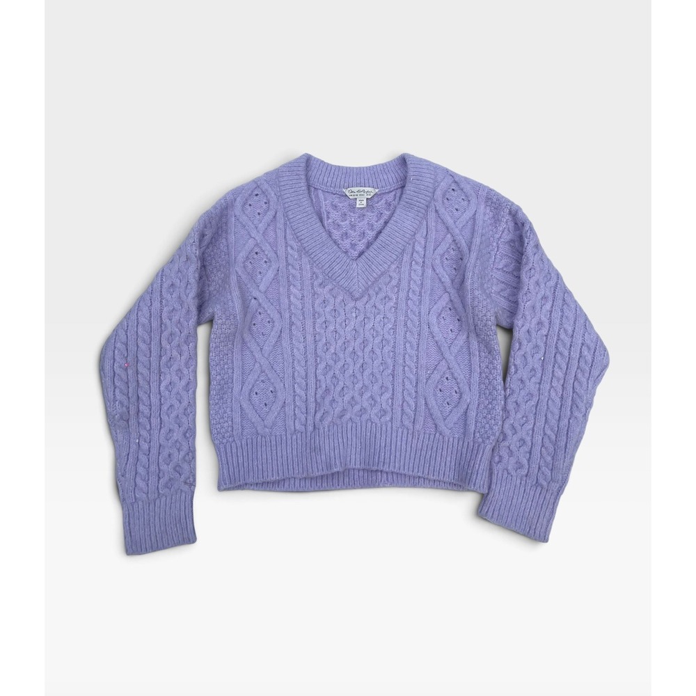 Miss Selfridge Cable Knit Sweater XS Lavender Purple Cropped V Neck Chunky Knit